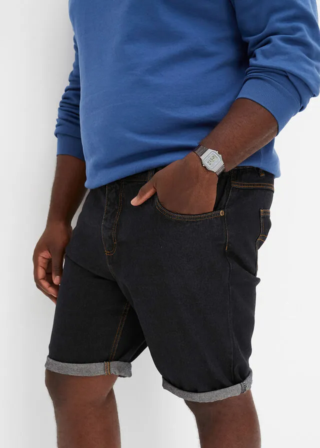 Bermudas vaqueras con cinturilla elástica lateral de corte clásico denim negro