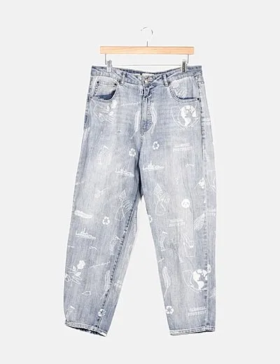 Bershka Jeans denim print world