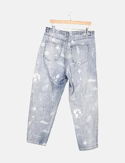 Bershka Jeans denim print world