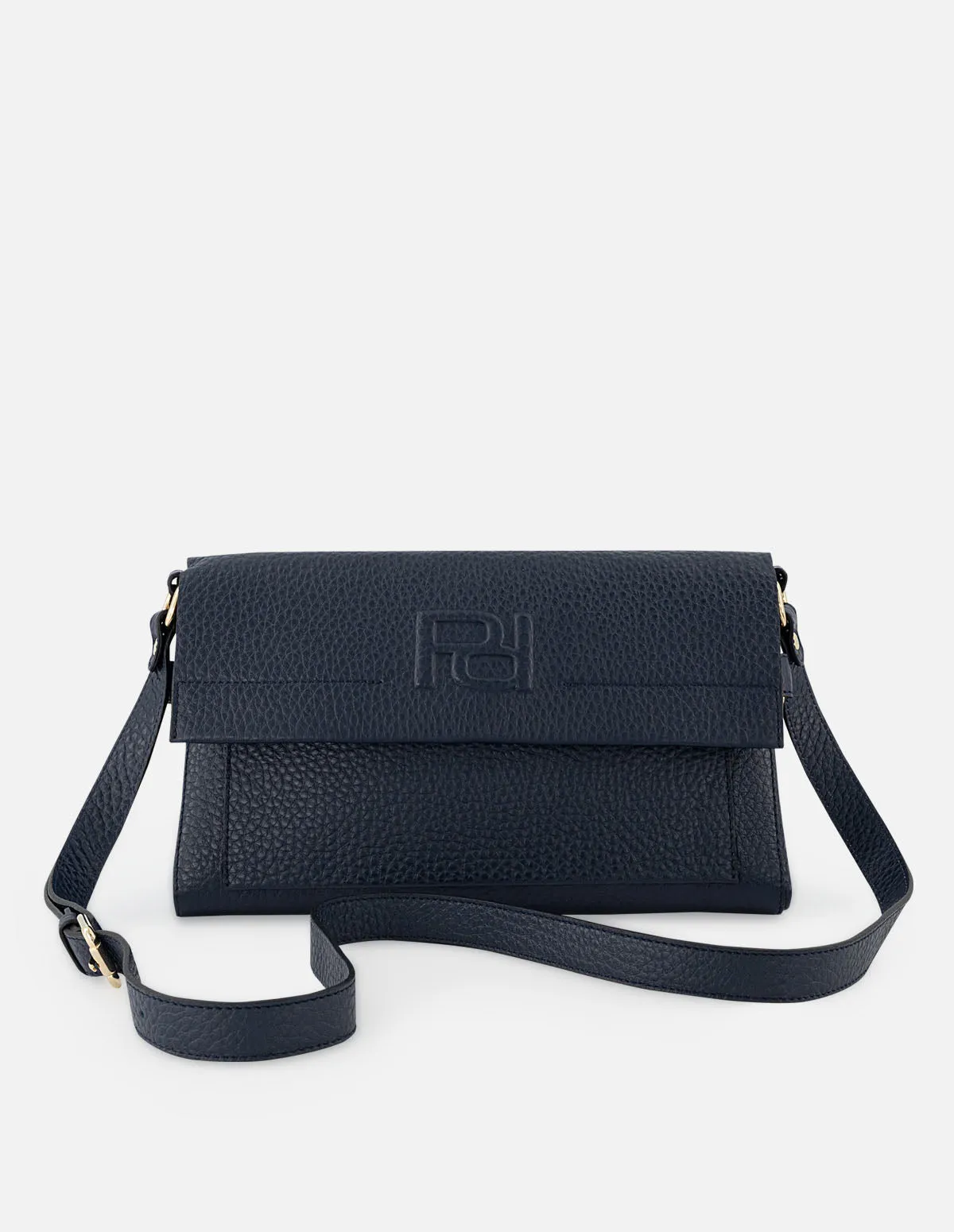 Bolso bandolera color azul de piel bombeada para mujer con detalle Pd
