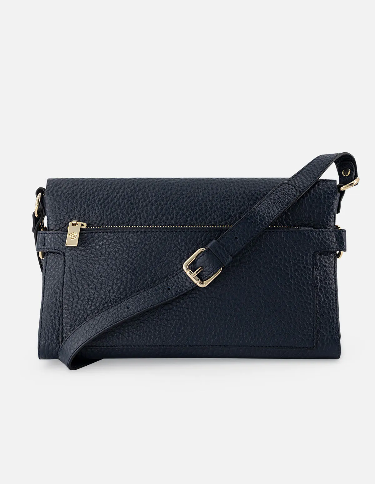 Bolso bandolera color azul de piel bombeada para mujer con detalle Pd