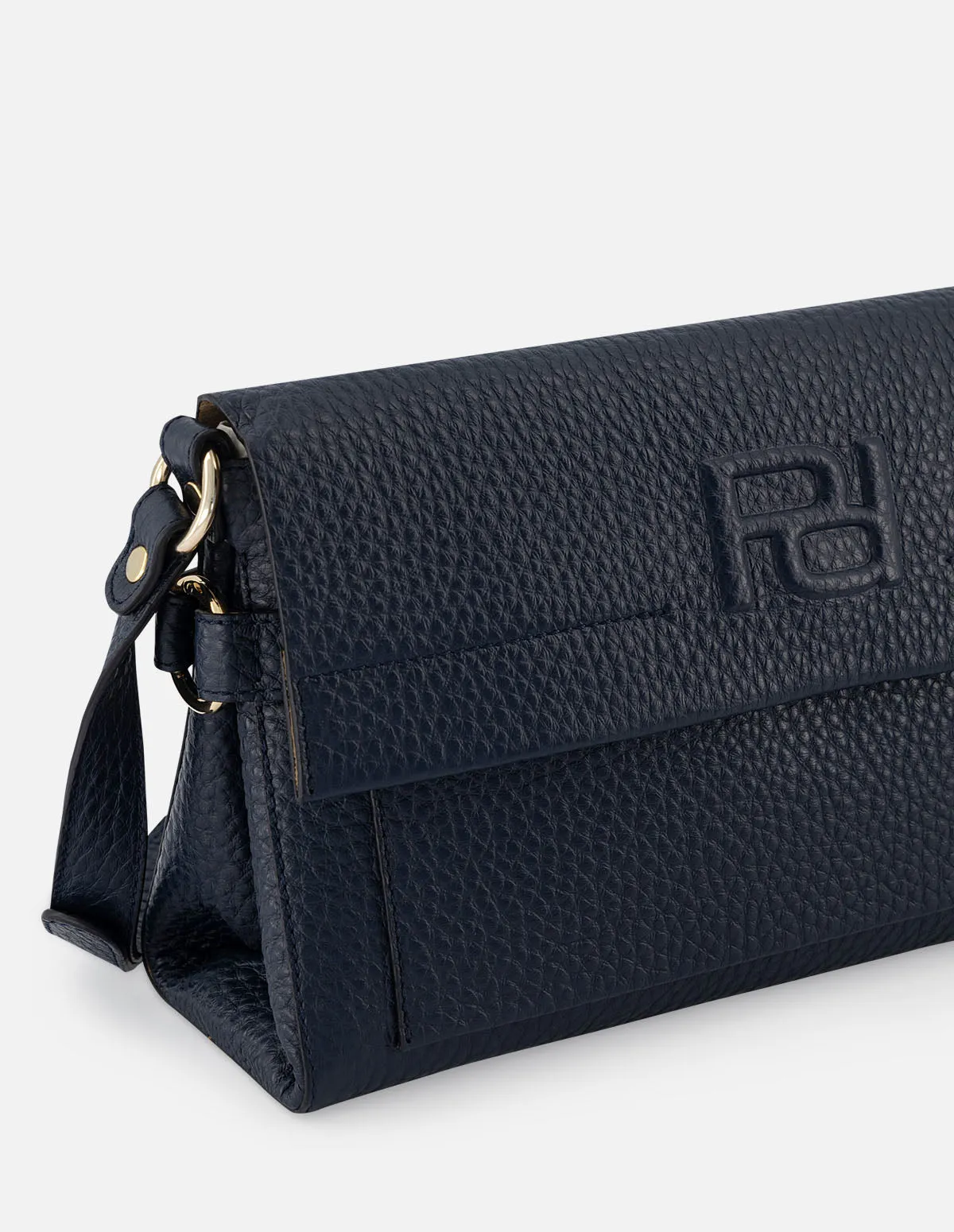 Bolso bandolera color azul de piel bombeada para mujer con detalle Pd