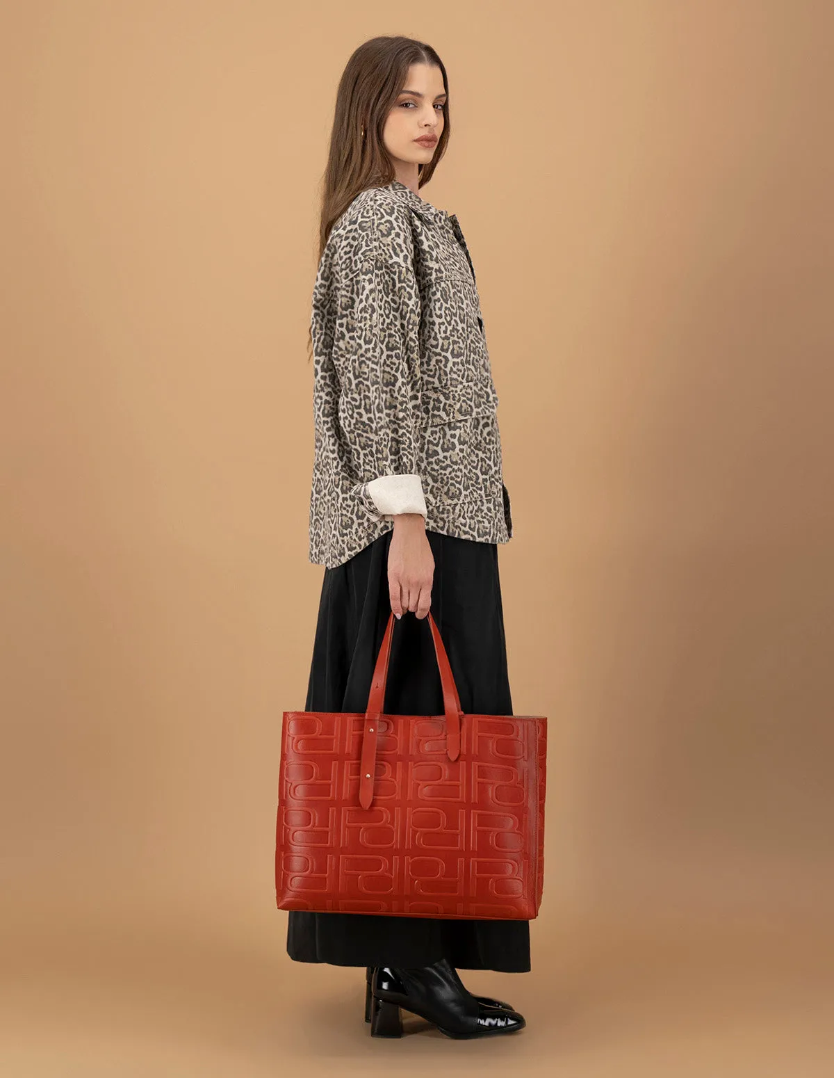 Bolso shopping de piel color naranja para mujer