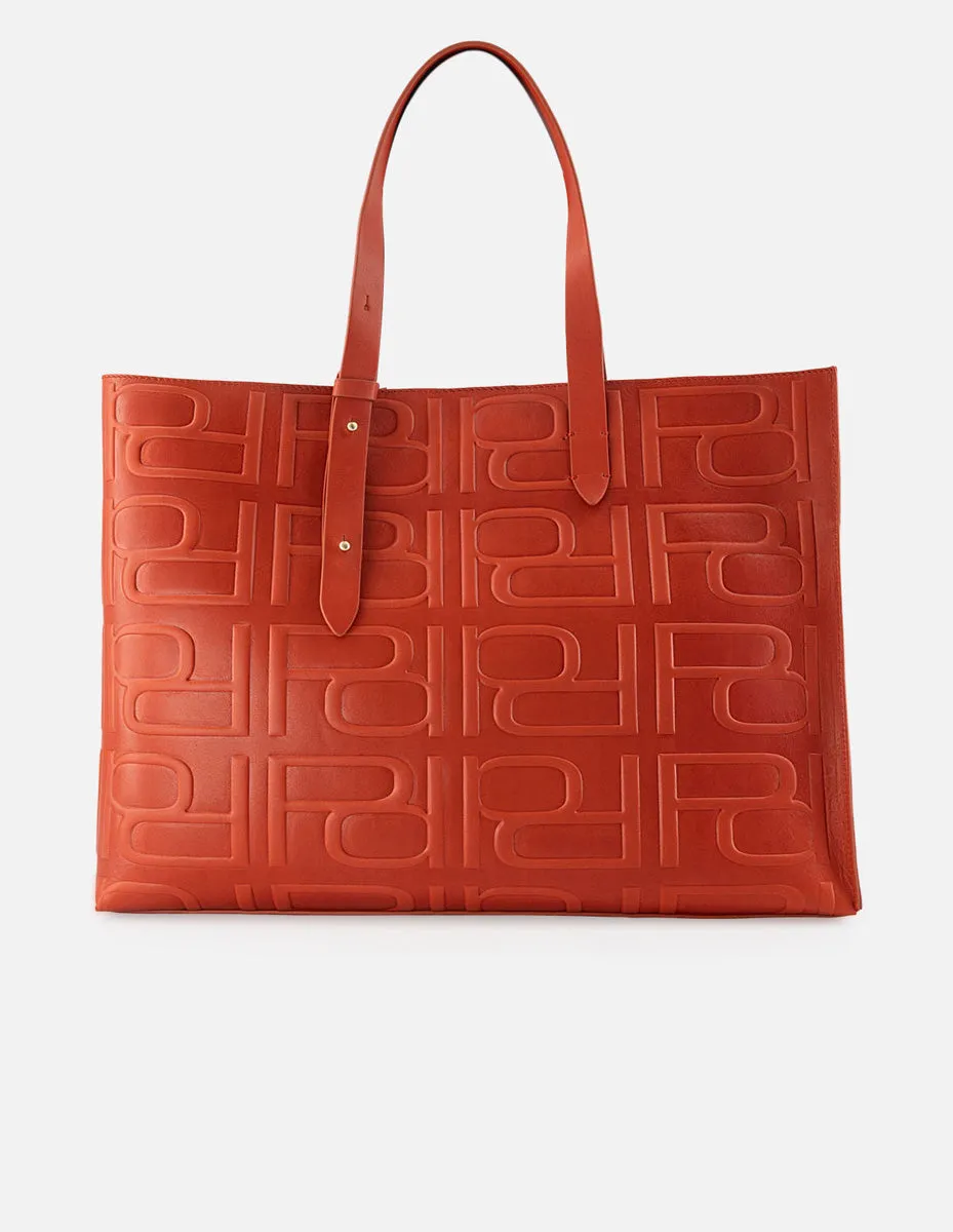 Bolso shopping de piel color naranja para mujer