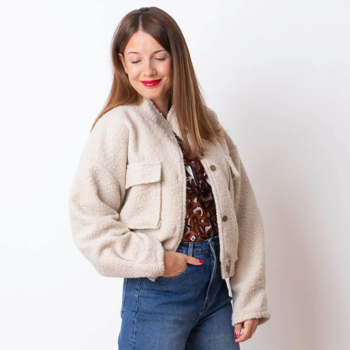 BOMBER CáLIDA BORREGUITO  CRUDO