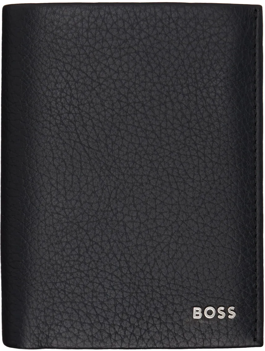 BOSS Black Grained Leather Logo Lettering Wallet