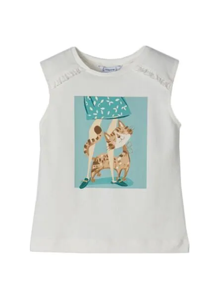 Camiseta Mayoral Gato Blanca para Niña