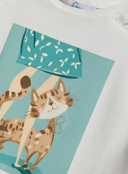Camiseta Mayoral Gato Blanca para Niña