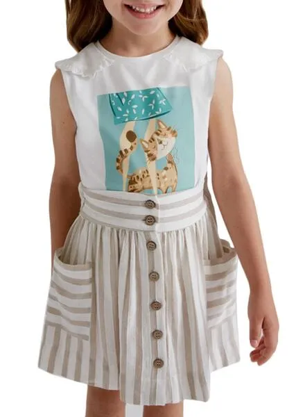 Camiseta Mayoral Gato Blanca para Niña