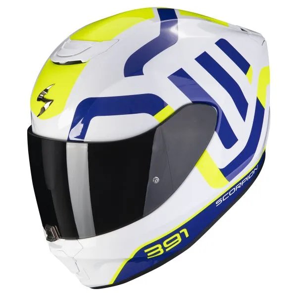 Casco Scorpion Exo 391 Arok White Blue Neon Yellow 