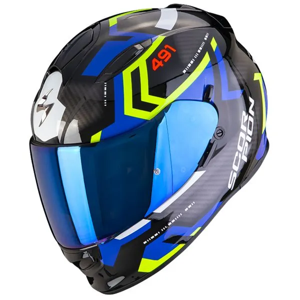 Casco Scorpion Exo 491 Spin Black Blue Yellow Fluo 