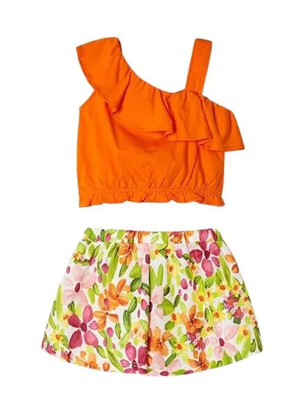 Conjunto Mayoral Asimétrico Naranja Para Niña