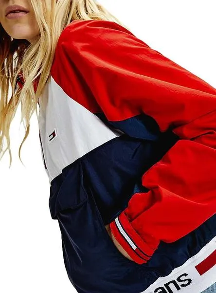 cortavientos tommy jeans colorblock logo mujer