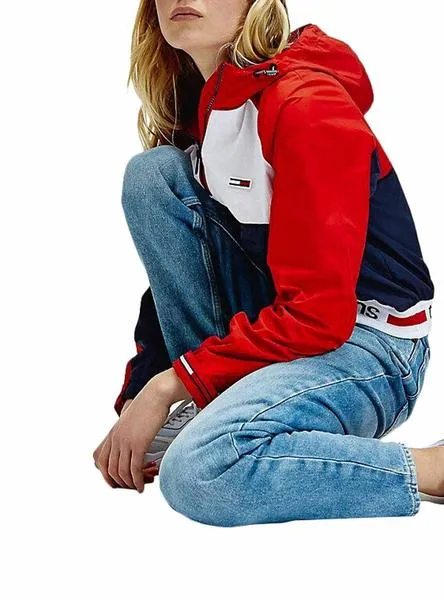 cortavientos tommy jeans colorblock logo mujer