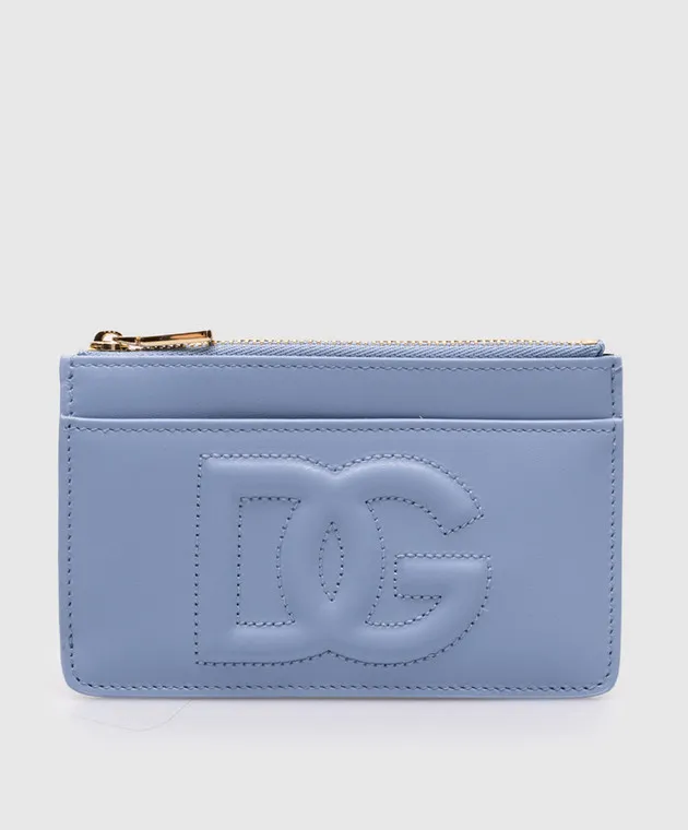 Dolce&Gabbana Blue leather cardholder with textured logo