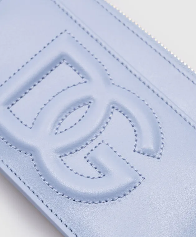 Dolce&Gabbana Blue leather cardholder with textured logo