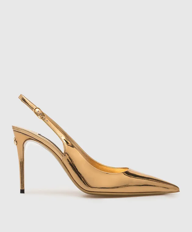 Dolce&Gabbana Gold leather slingbacks with DG logo