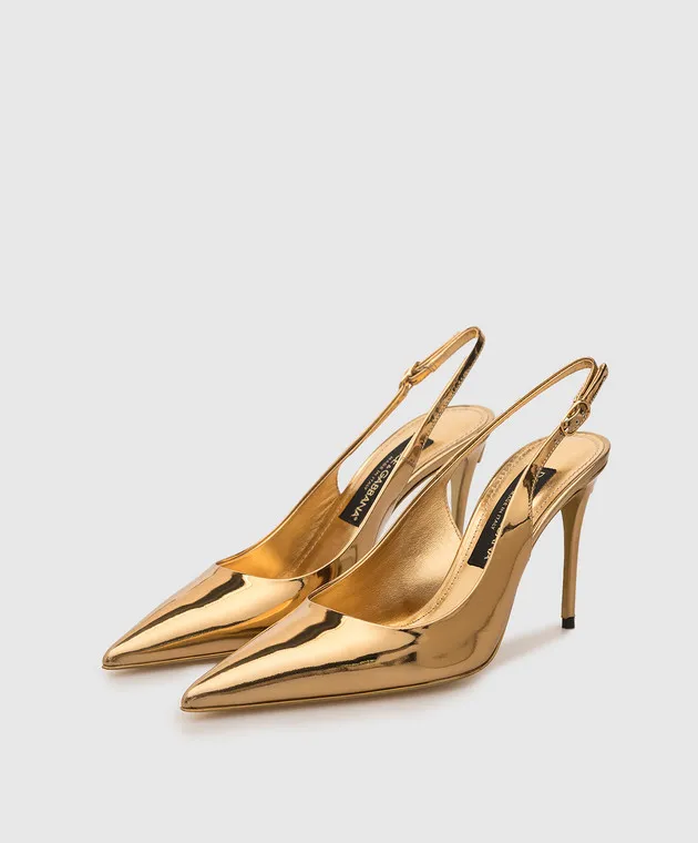 Dolce&Gabbana Gold leather slingbacks with DG logo