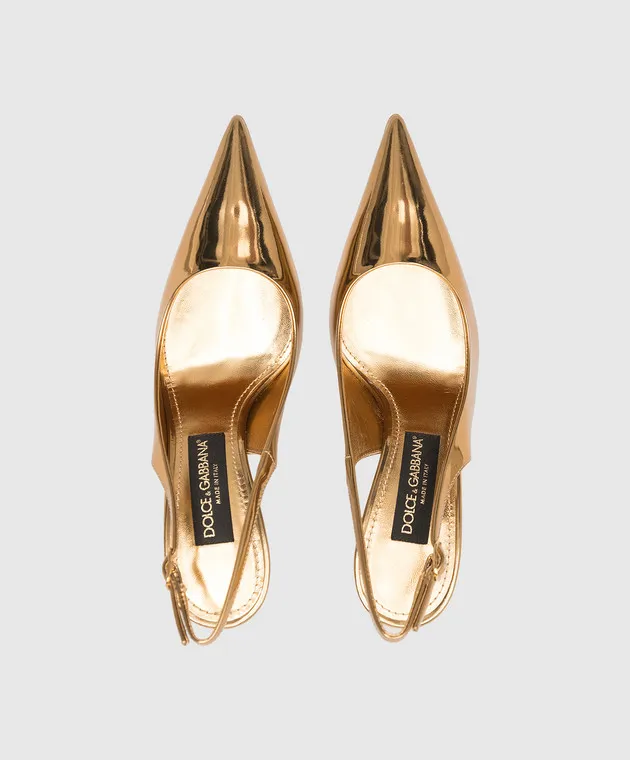 Dolce&Gabbana Gold leather slingbacks with DG logo