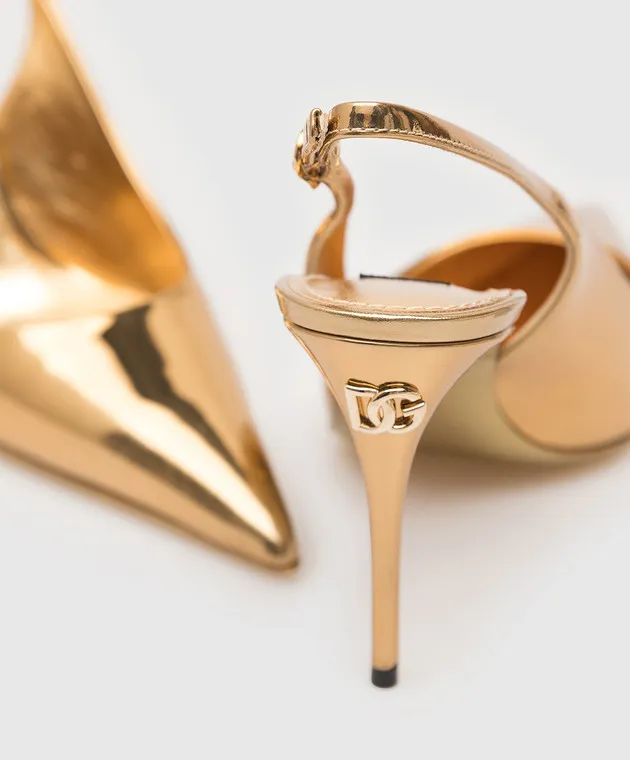 Dolce&Gabbana Gold leather slingbacks with DG logo