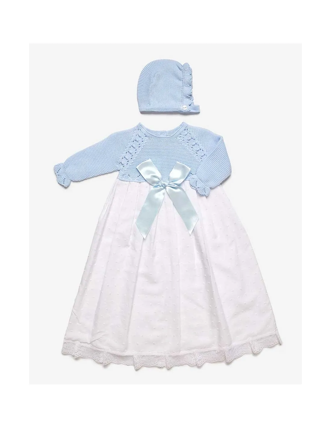Faldón y Gorro Celeste y Blanco de Plumeti de Hilo Juliana
