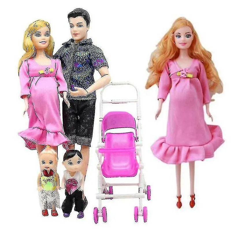 Familia de muñecas de cuatro niñas Niño embarazada Madre y padre Dolly Niños