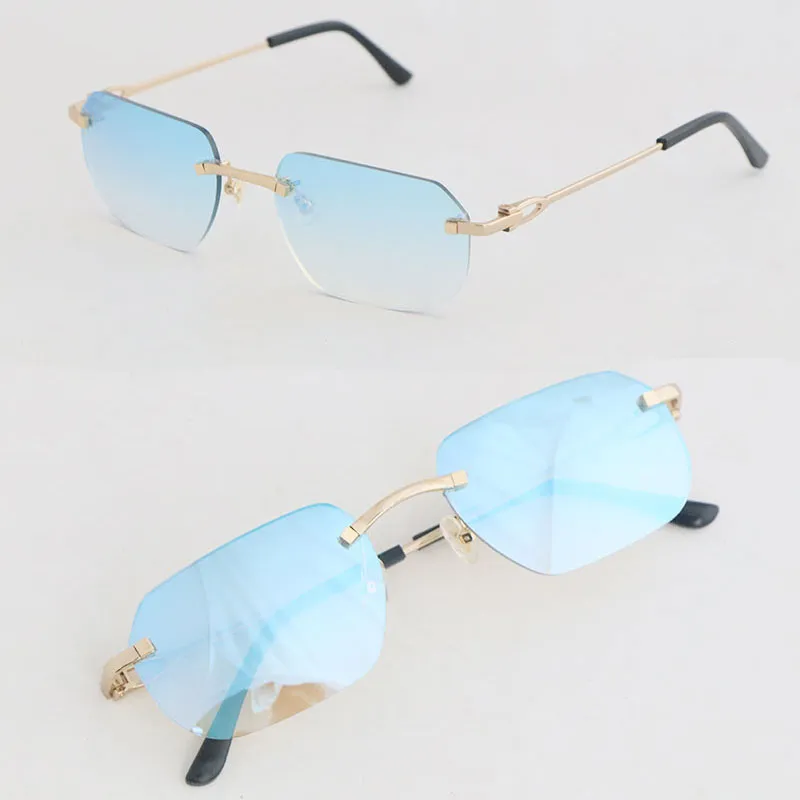 Gafas de sol cuadradas grandes de moda sin montura de metal Mujer Gafas de lujo de metal Diseñador Gafas vintage Hombre y mujer 