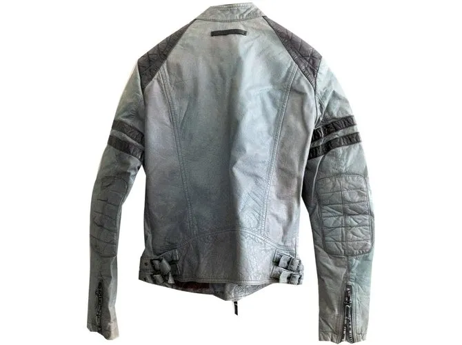 Jean Paul Gaultier Chaqueta motera de cuero para mujer Negro Gris 