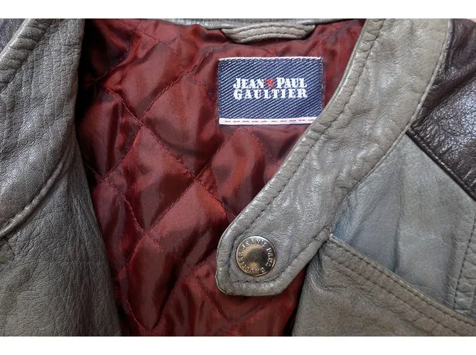 Jean Paul Gaultier Chaqueta motera de cuero para mujer Negro Gris 