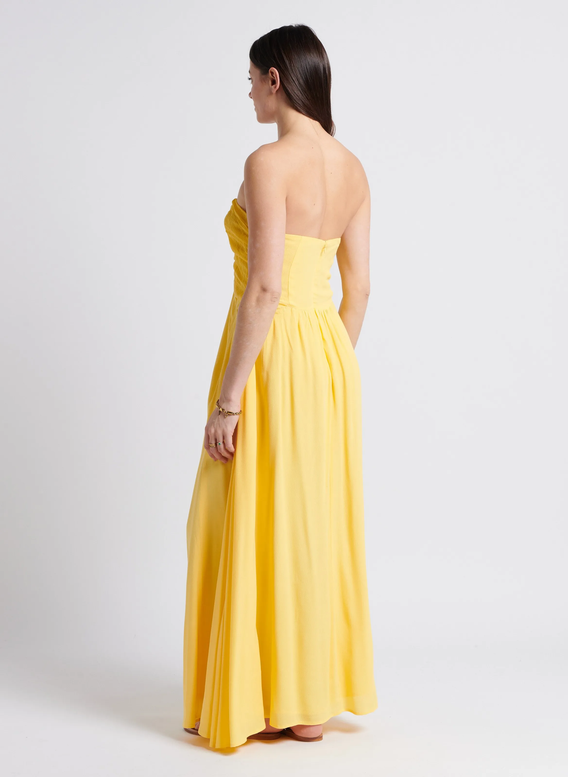KARMA KOMA LIPS  VESTIDO LARGO ESTILO BUSTIER DE LINO Y MEZCLA DE SEDA EN AMARILLO
