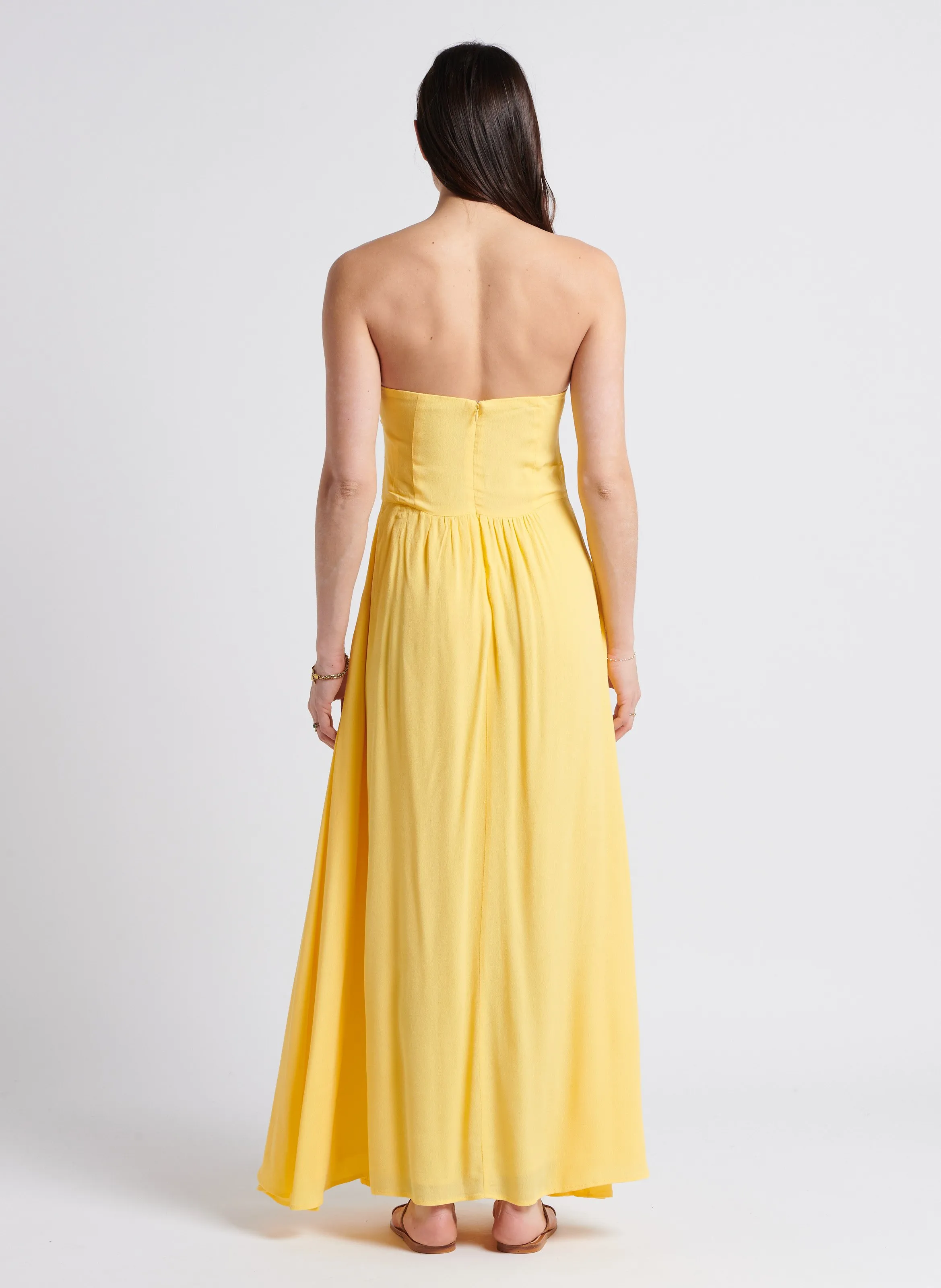 KARMA KOMA LIPS  VESTIDO LARGO ESTILO BUSTIER DE LINO Y MEZCLA DE SEDA EN AMARILLO
