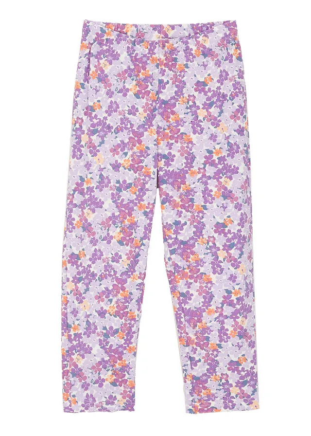 Leggings capri para niña Lila pastel de flores