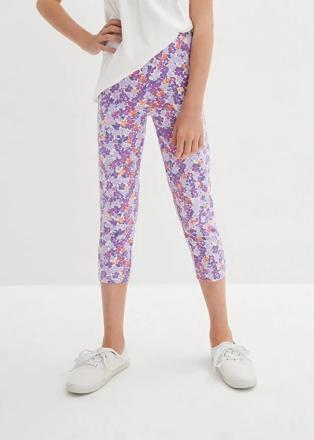 Leggings capri para niña Lila pastel de flores