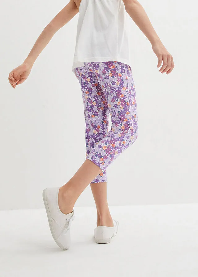 Leggings capri para niña Lila pastel de flores