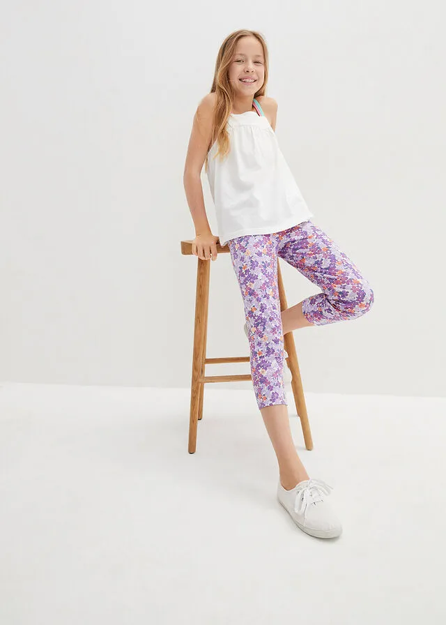 Leggings capri para niña Lila pastel de flores