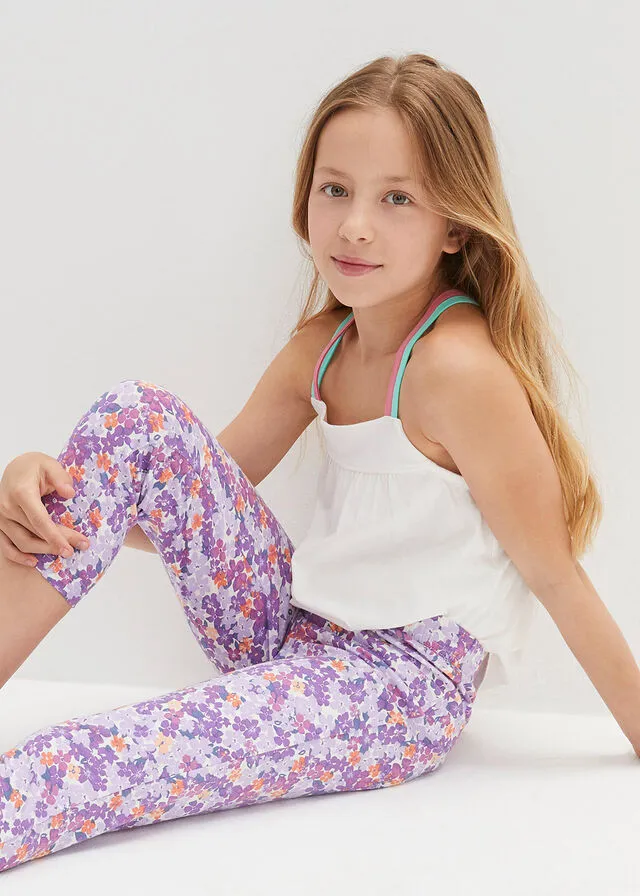 Leggings capri para niña Lila pastel de flores