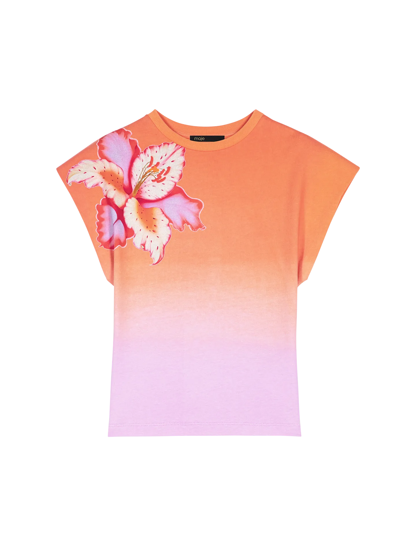 MAJE Top cuello redondo con estampado floral en naranja