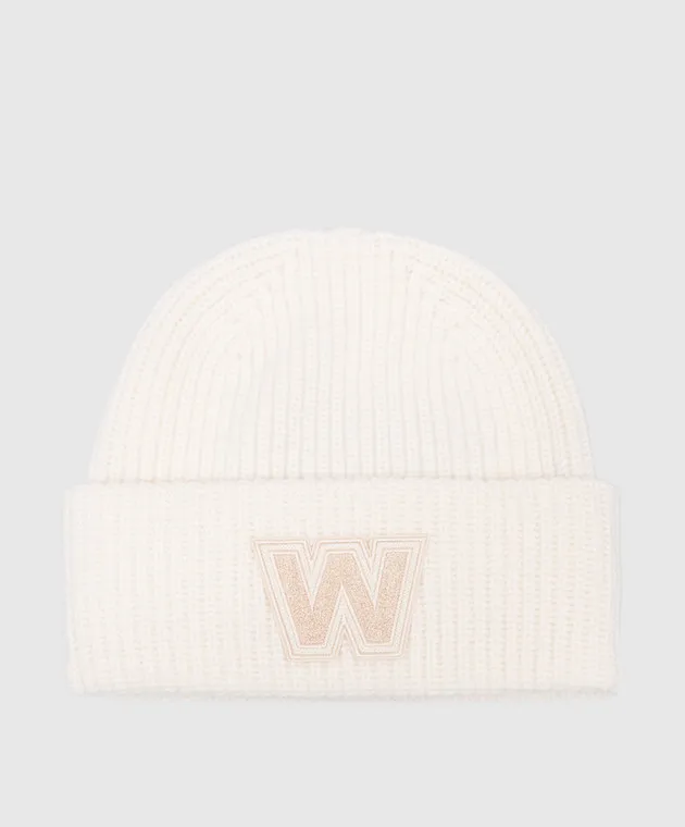 Max Mara Weekend ALBEN white wool cap with logo patch