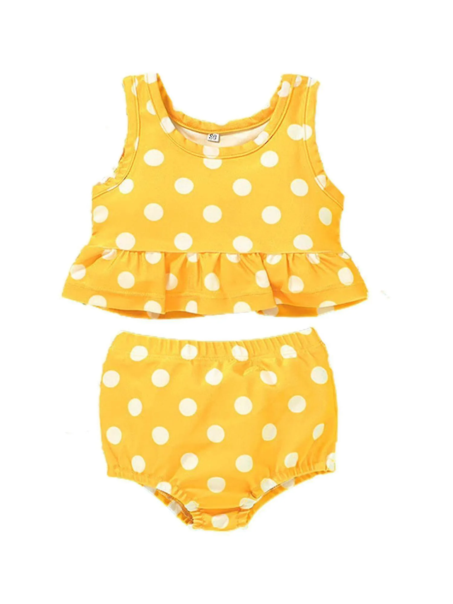 Niños Niñas Estampado Holiday Swimwear Ruffle Tank Top Briefs Swimsuit Set Summer Bathing Suit