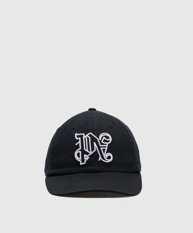 Palm Angels Black cap with monogram logo embroidery
