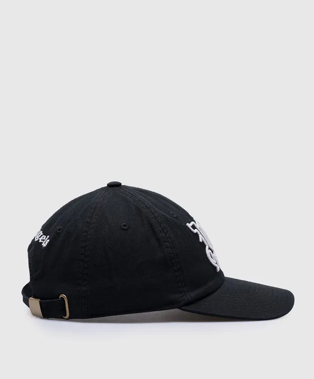 Palm Angels Black cap with monogram logo embroidery