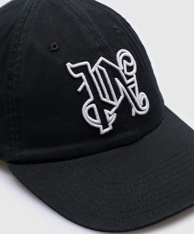 Palm Angels Black cap with monogram logo embroidery