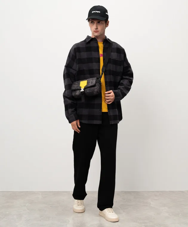 Palm Angels Gray checkered shirt with logo print
