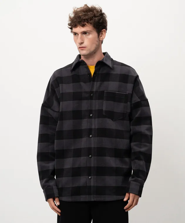 Palm Angels Gray checkered shirt with logo print