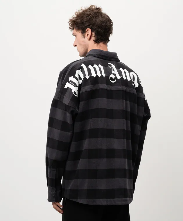 Palm Angels Gray checkered shirt with logo print