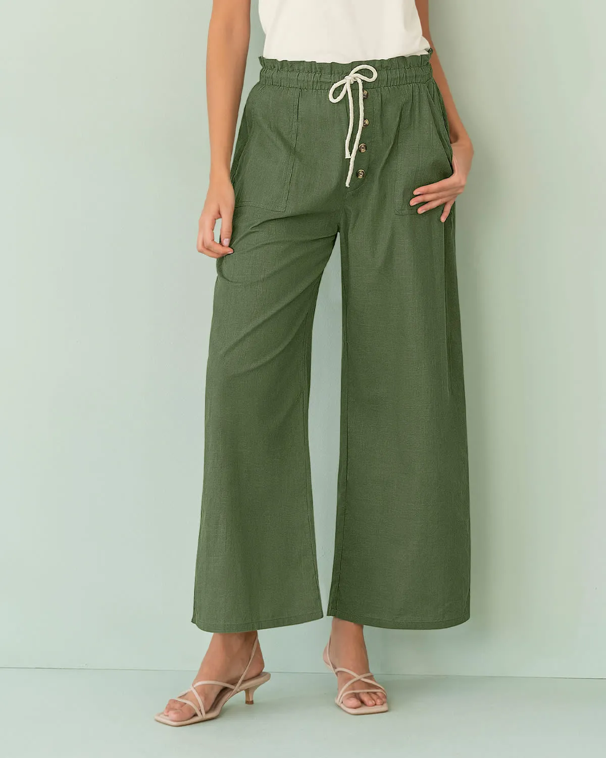 Pantalón largo tiro alto con tira para anudar