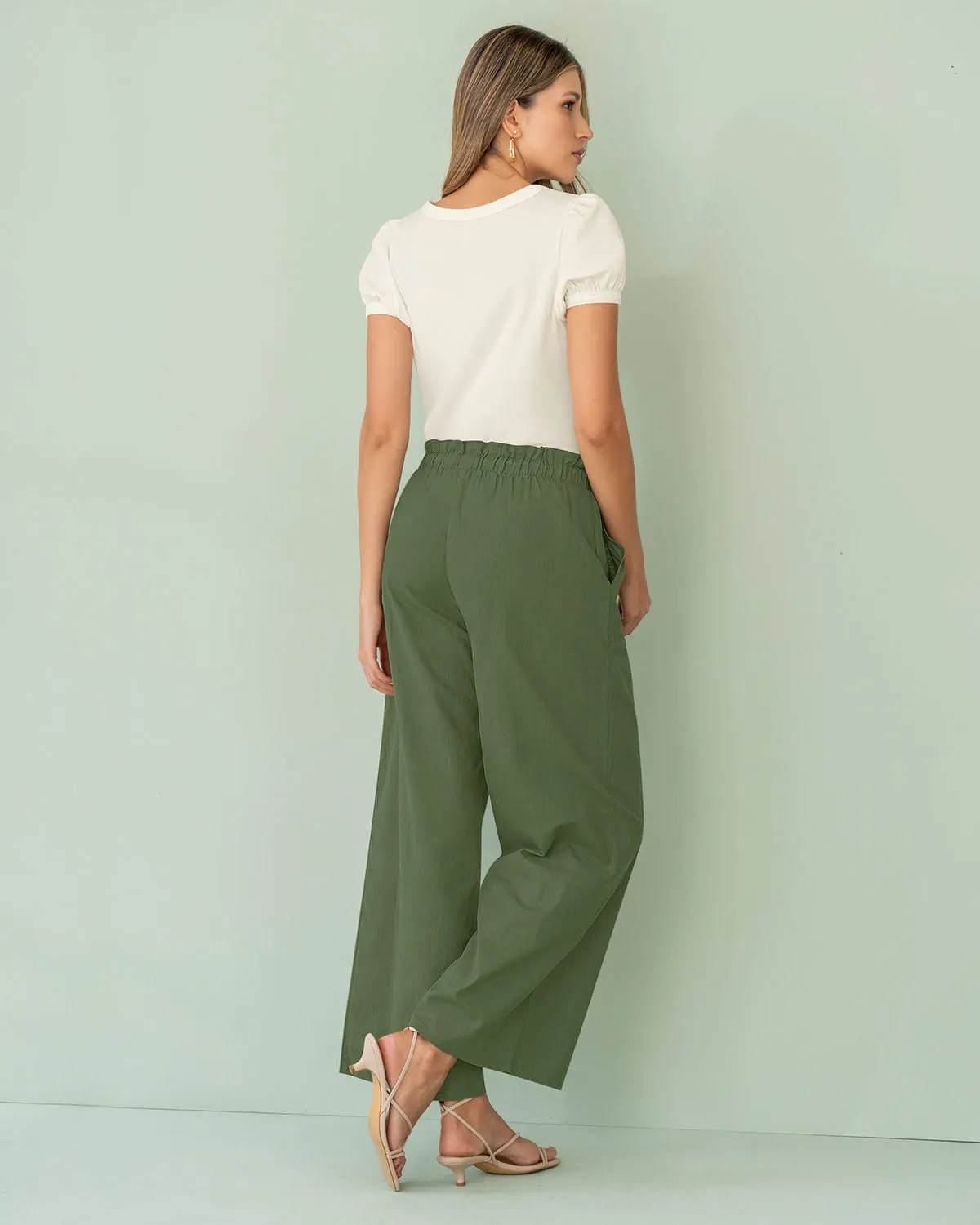 Pantalón largo tiro alto con tira para anudar