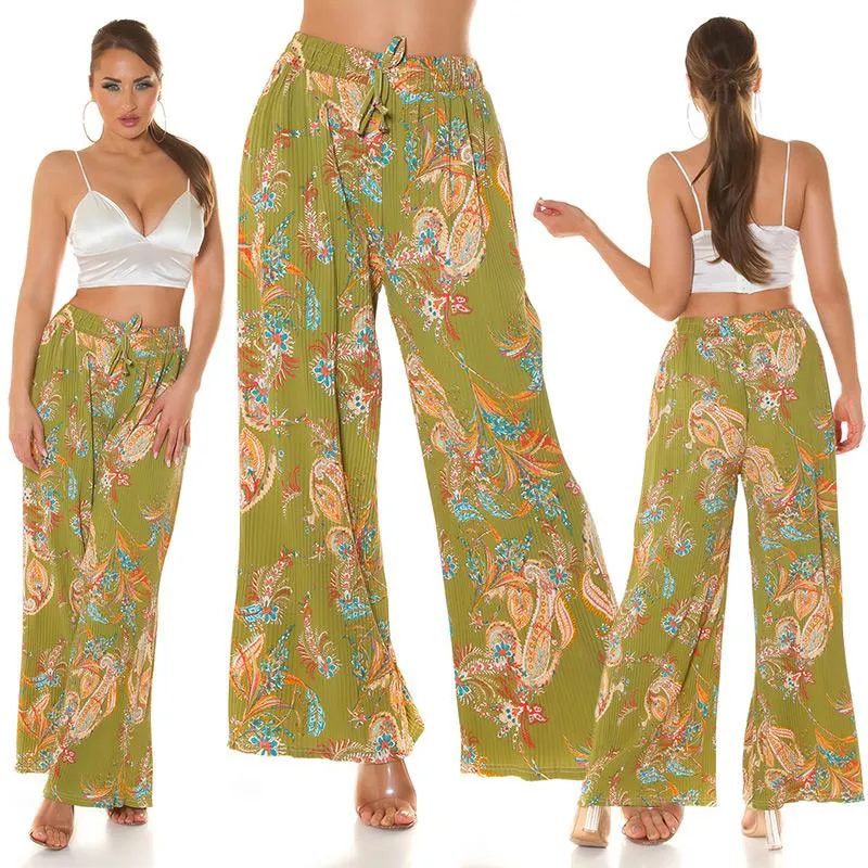 Pantalón tela ligera cintura alta khaki
