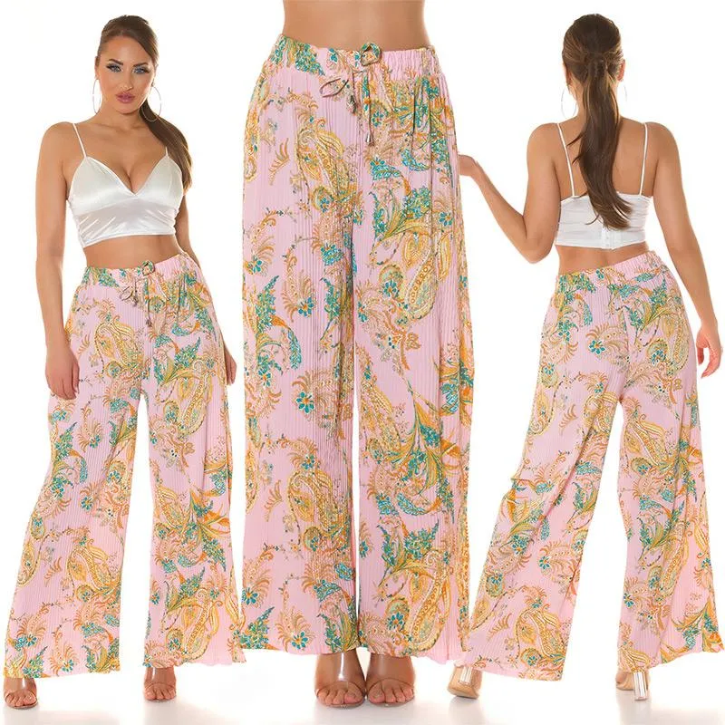 Pantalón tela ligera pierna ancha rosa
