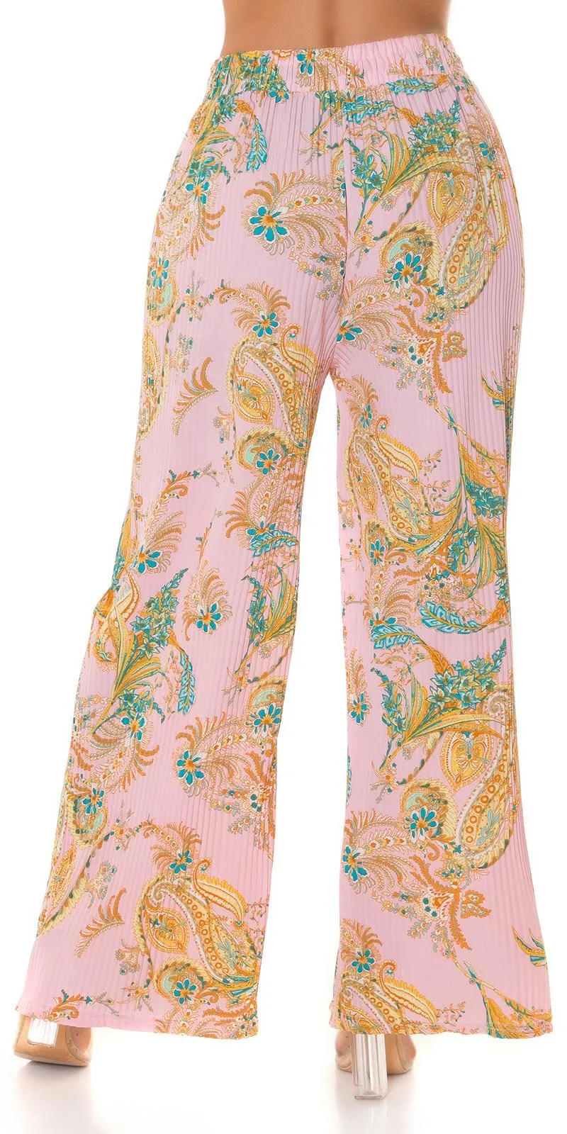 Pantalón tela ligera pierna ancha rosa